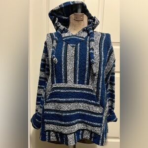 Oland Outdoors men’s sz XL pull over multicolored blue stripped Baja hoodie